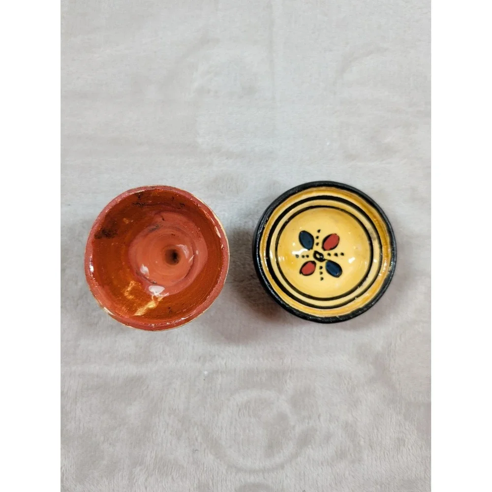 Mini Moroccan Hand Painted Ceramic Tagine Pot Salt Cellar Spice Dish‎ Yellow Red
